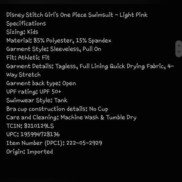 Disney Stitch Girl's One Piece Swimsuit Light Pink Tie Dyed Size M(7/8)NWT - Picture 14 of 16